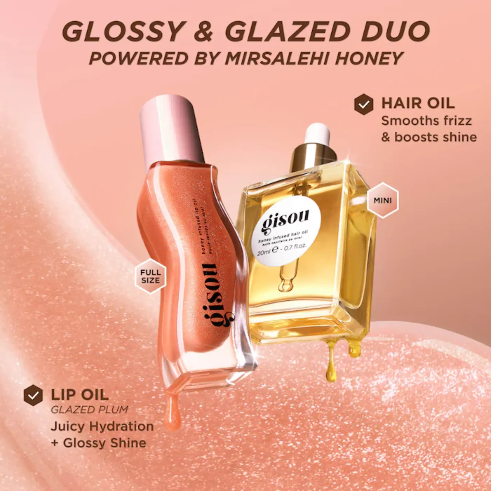 Набор масел для губ и волос Gisou Glossy & Glazed Hair & Lip Oil Gift Set Gisou