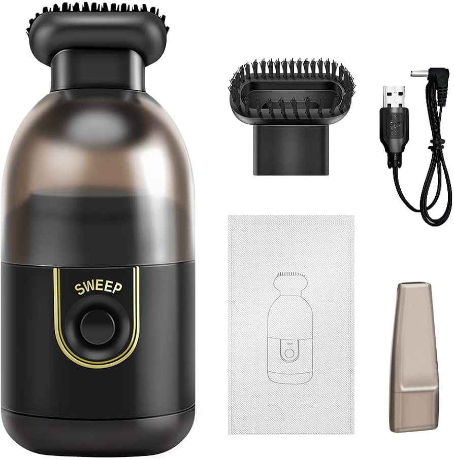Desktop Mini Handheld Vaccum Cleaner Rechargeable,Powerful Suction 2200pa, for Cleaning Desktop Dust/Car/Pet Fur/Piano/Keyboard in Office School Home（Black)
