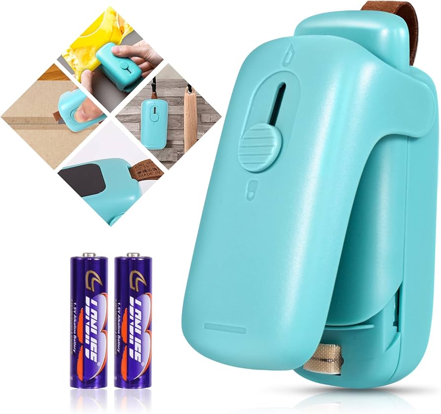 Mini Bag Sealer, Handheld Heat Vacuum Sealer 2 in 1 (2xAA Batteries Included)
