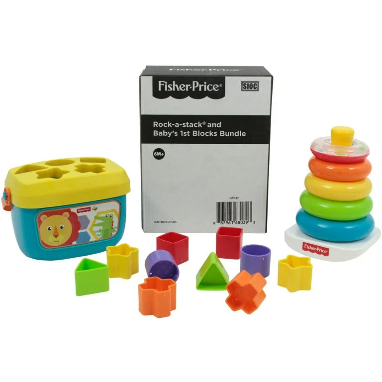 Infant Toy Set with Baby’s First Blocks (10 Shapes) and Rock-a-Stack Ring Stacking Toy