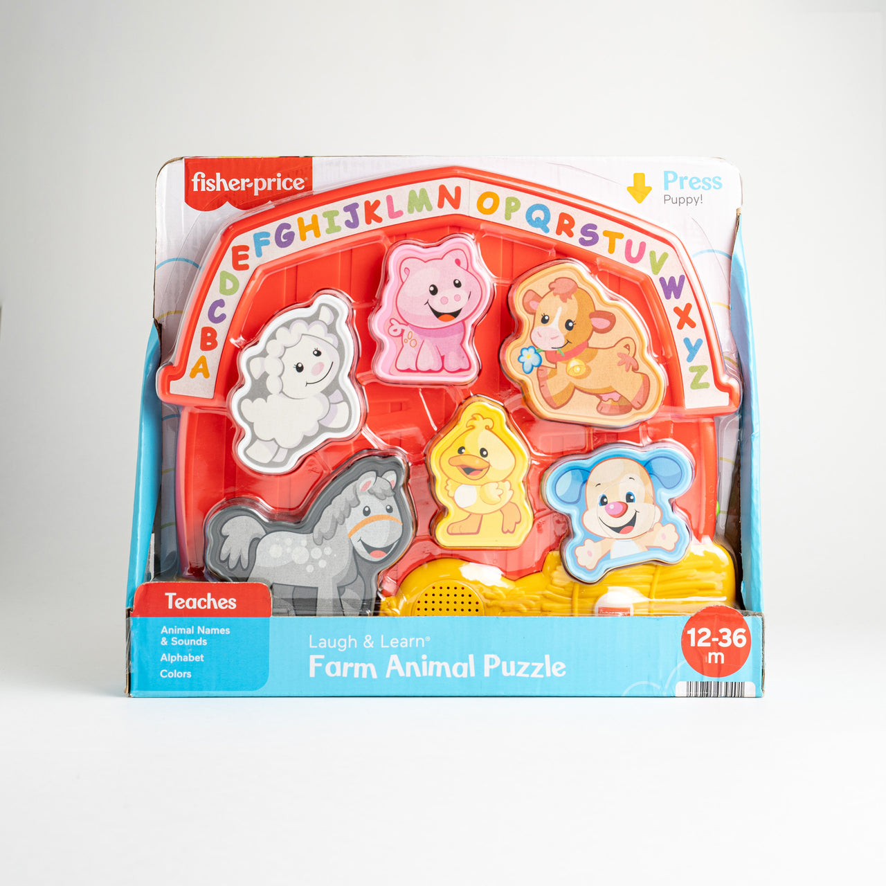 Laugh & Learn Farm Animal Puzzle, electronic shape sorting toy with music and animal sounds