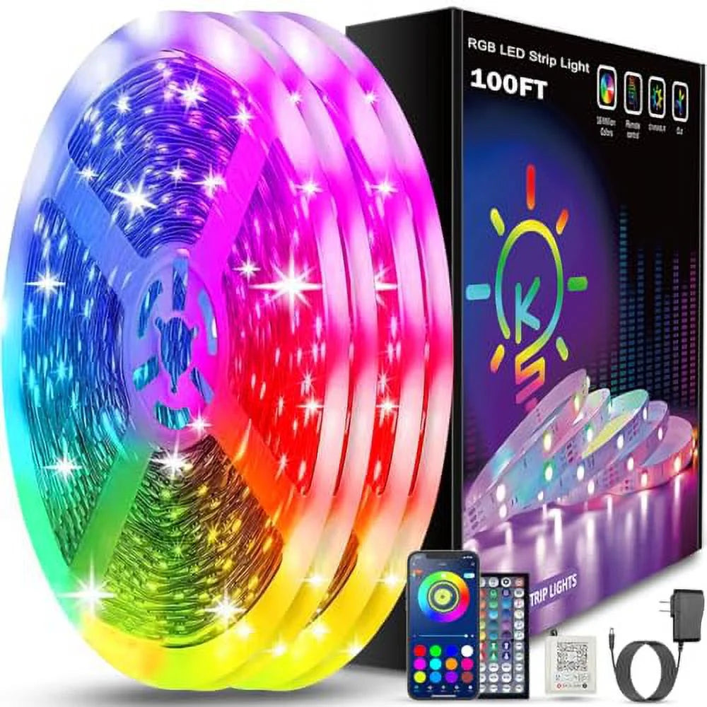 Music Sync Color Changing RGB Led Strip Lights with Remote App Control 100 ft (2 Rolls of 50ft)